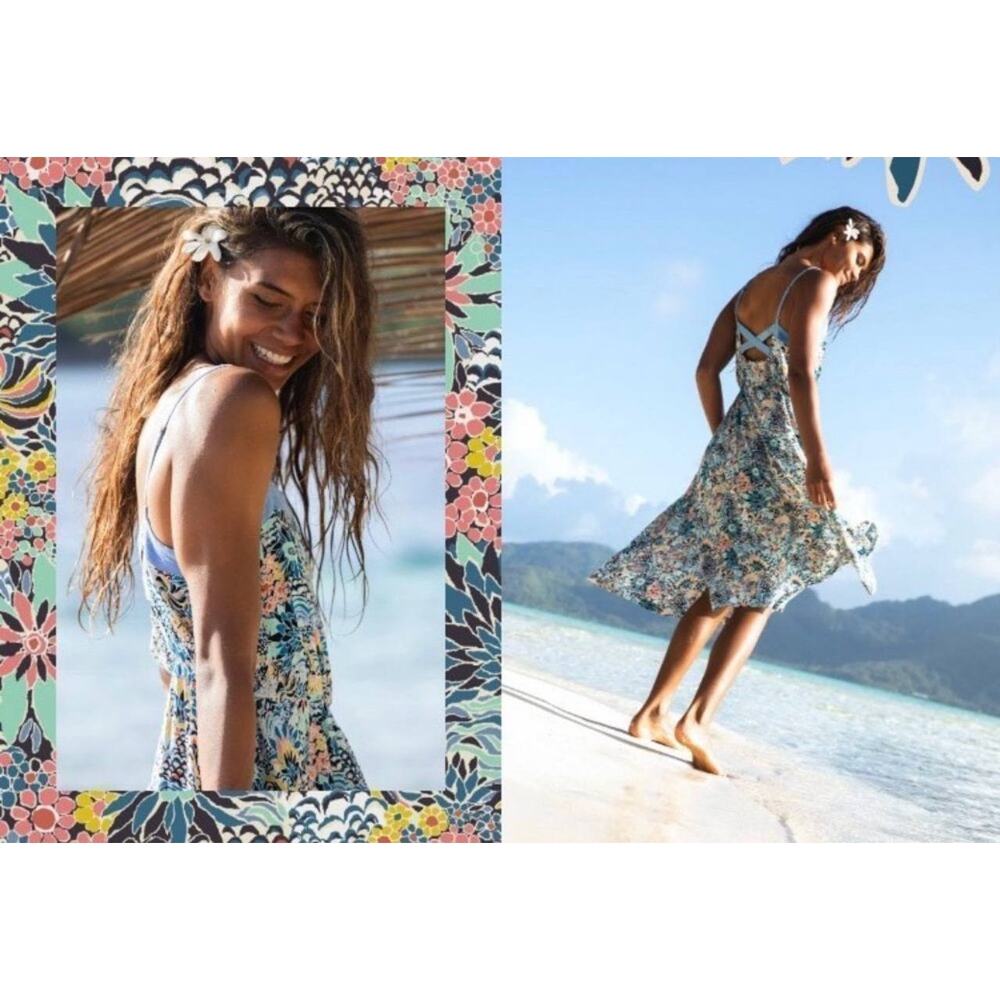 Roxy x Liberty Marine Bloom Strappy Midi Dress Size M - Picture 7 of 12
